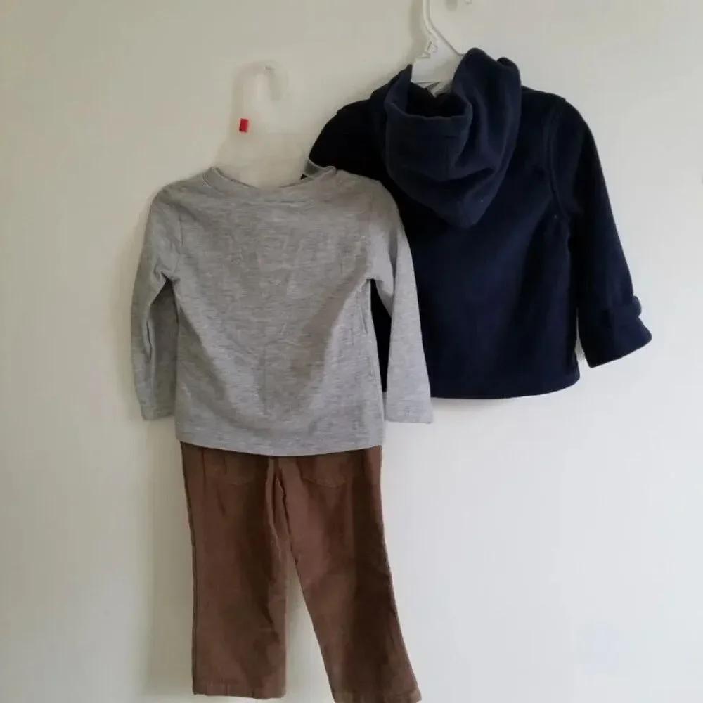 Boys Outfit 18M Hooded Jacket, Cord Pants, Long Sleeve T-Shirt Dog Graphic